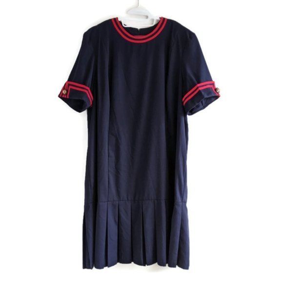 Vintage Dresses & Skirts - SOLD Vintage 80s Drop Waist Navy Blue Dress 24